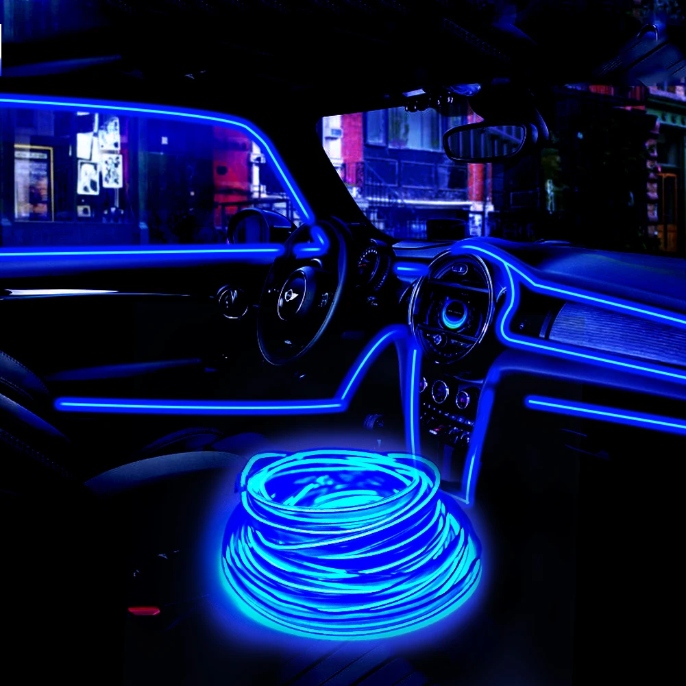 

2/5MEL Wire Tape With Power waterproof Car led strip Inverter Glow Flexible Neon Light Wire Rope Cable Party Decor 6.6ft/16.4ft