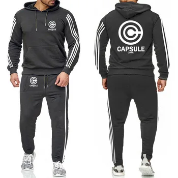 

Spring Autumn Hoodies Men for Anime Dragon Ball Z Streetwear CAPSULE CORP Print Sweatshirt Men Hoodies Pants Suit 2Pcs Y