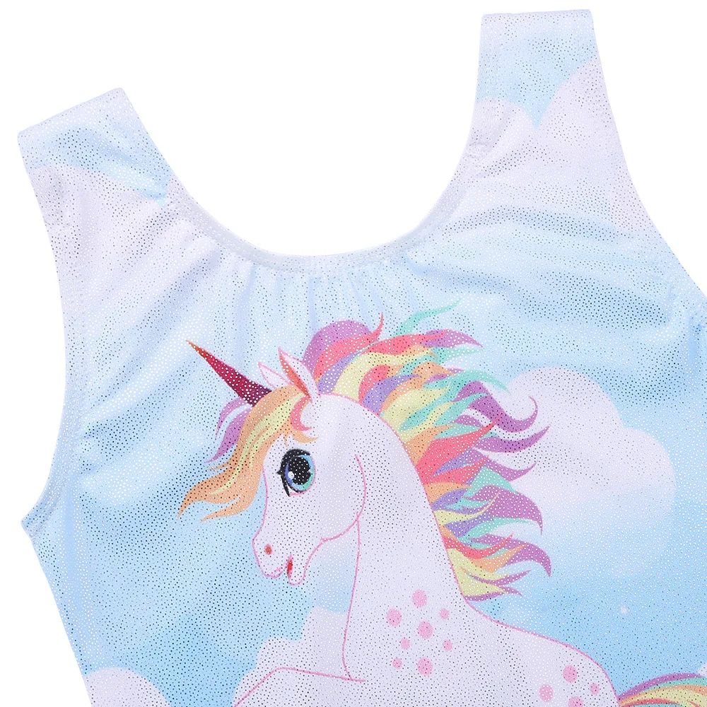 BAOHULU Girls One Piece Ballet Gymnastics Leotard Fashion Horse&Rainbow Print Dance Tutu Sleeveless Girls Ballet Dress