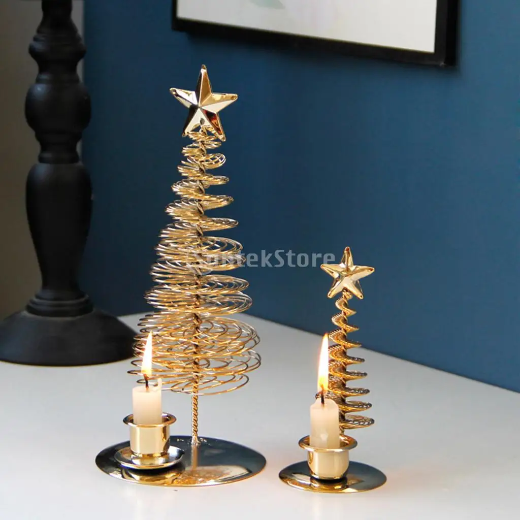 Metal Wire Candle Holder Star Tree Shaped Tea Light Candlestick Candle Stand with Base with Candle Plate for Dinner Party