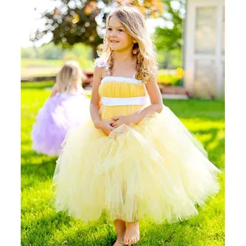 

christma yellow tutu tulle baby bridesmaid fluffy ball gown USA birthday evening prom cloth party flower girl wedding dress