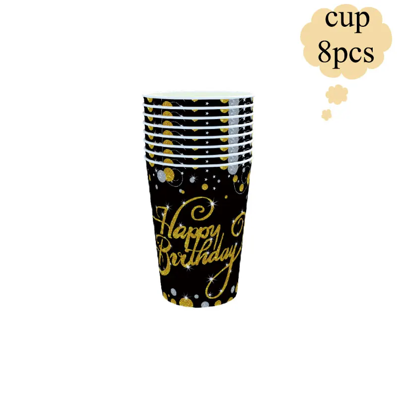 cup8pcs Черная тема вечерние одноразовая посуда украшение шар baby shower 21/30/40/50/60/70/80 лет вечерние баннер - Цвет: cup8pcs