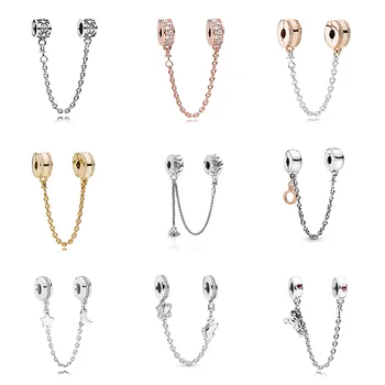 

Women Diy 925 Sterling Silver Beads Safety Chain Rose Gold Color Butterfly Lovely For Women Diy Pandora Charm Bracelet Necklace