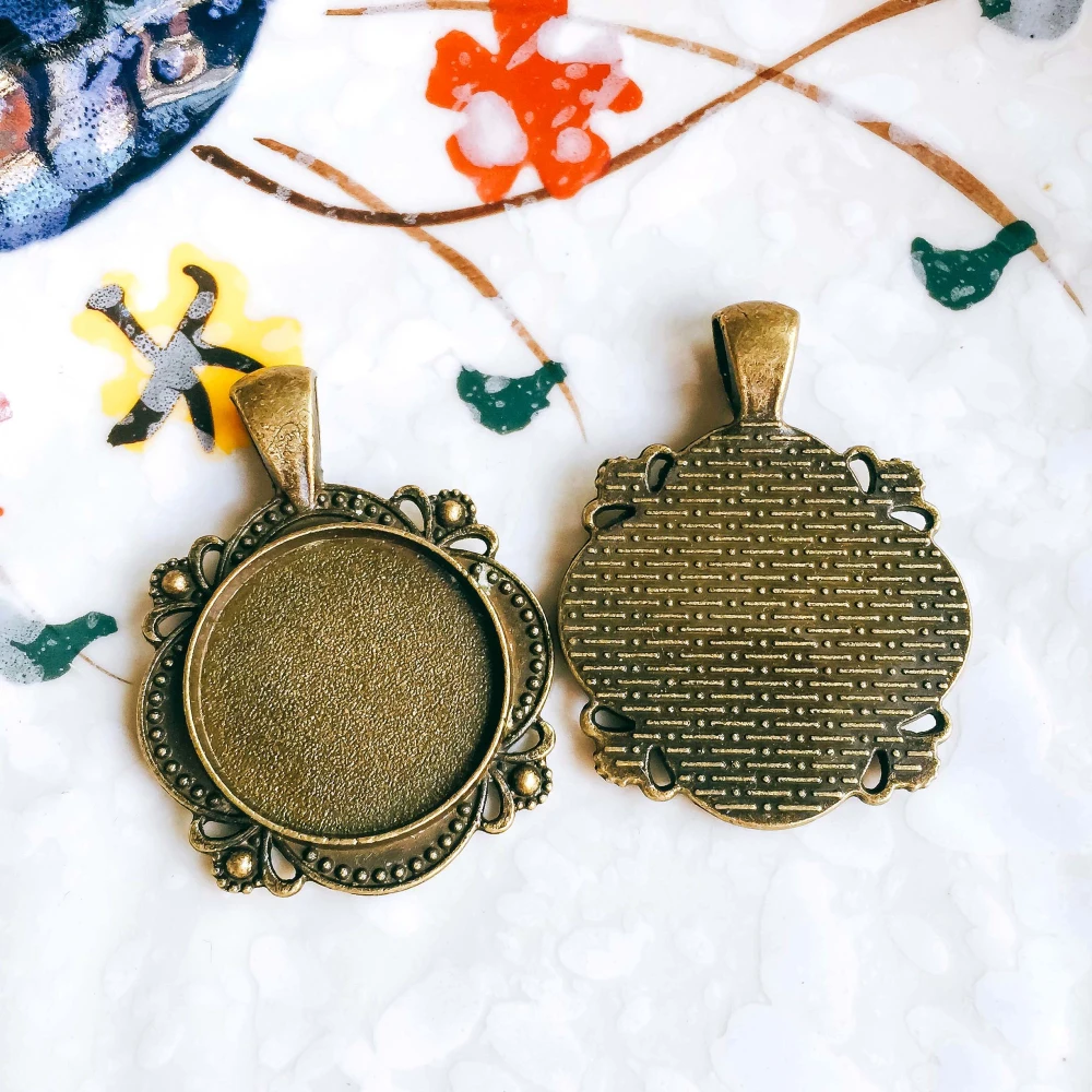 5pcs/lot 20mm Necklace Pendant Setting Antique Bronze Silver Glass Cabochon Blank Base Supplies for Jewelry Finding T100