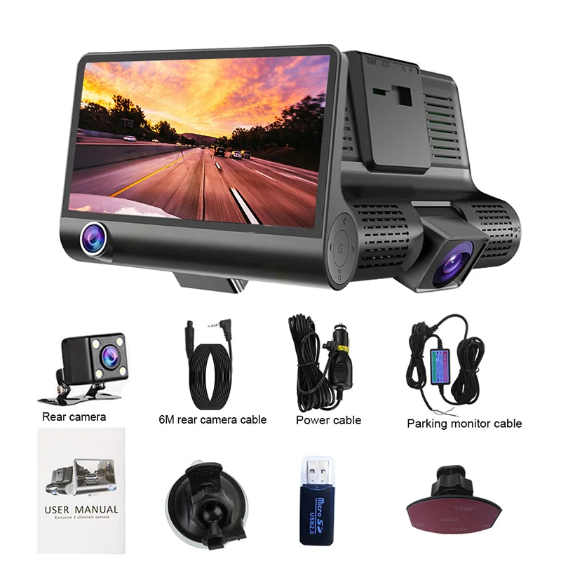 Автомобильная камера s объектив 4,0 дюймов Dash камера двойной объектив с камерой видео Авто градусов широкоугольный Автомобильный видеорегистратор с 3 камерой s Горячая Распродажа - Название цвета: Package 3