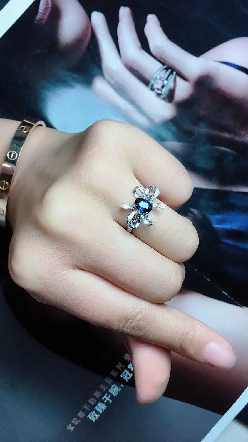 820 кольцо с синим сапфиром 1.15ct Настоящее чистое 18 K натуральный драгоценный камень, синий сапфир 18 k золото бриллианты камень женское кольцо