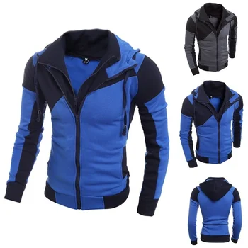 

2018 New Men Personality Double Zipper Hooded Cardigan Hoodie Sweatshirt Male Hoody