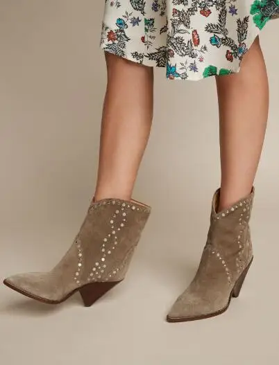 Новинка; дизайнерские ботинки; Bota Feminina; Botas Mujer; модные ботинки с заклепками; женская обувь на необычном каблуке; Роскошная обувь; Botas