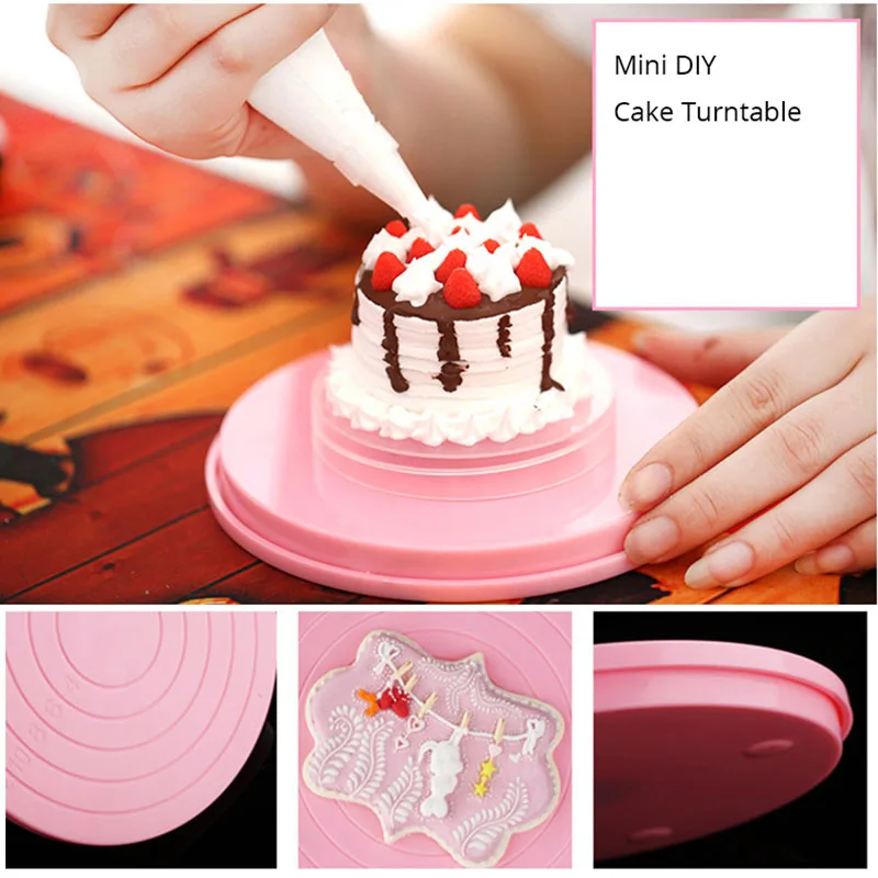 Unibird 360 Degree Rotary Mini Cake Turntable for Cookies Muffin Cake Decorating Tools Plastic Stand Platform 14CM Dia