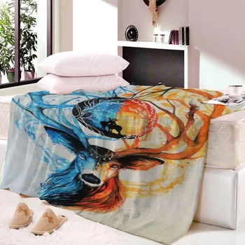 

Custom DIY Print Lovely Deer Blanket Super Soft Cozy Double Bed Blanket Throw Coral Fleece Fabric Blanket for Bedding