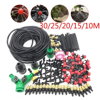 

30/25/20/15/10M Garden Watering Irrigation System Watering Kit with PVC Hose Misting Sprinkler Dripper Tee Adaptor