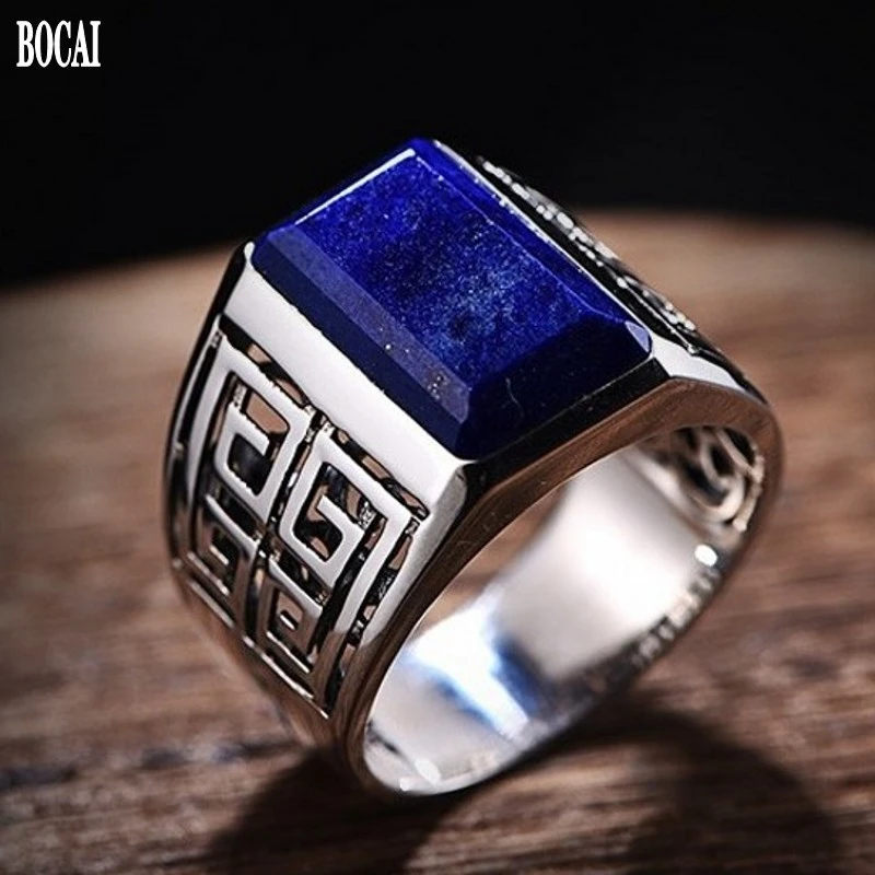 Anillo de lapislázuli para hombre, de plata auténtica, a la moda, con novedad 925|Anillos| - AliExpress