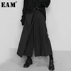 [EAM] High Elastic Waist Black Pleated Split Wide Leg Trousers New Loose Fit Pants Women Fashion Tide Spring Autumn 2022 1N666 ► Photo 1/6