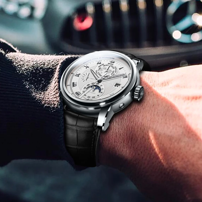 Vintage Simple Style Automatic Mechanical Switzerland Luxury Brand Lobinni Watch Men Sapphire Water-4