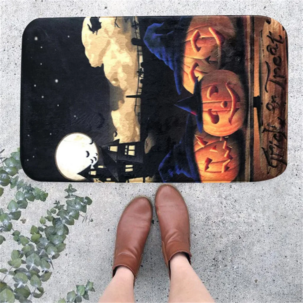 

Bathroom Bath Mat Set Halloween Carpet Kitchen Doorway Bathroom Floor Carpet Floor Mat Pumpkin Print