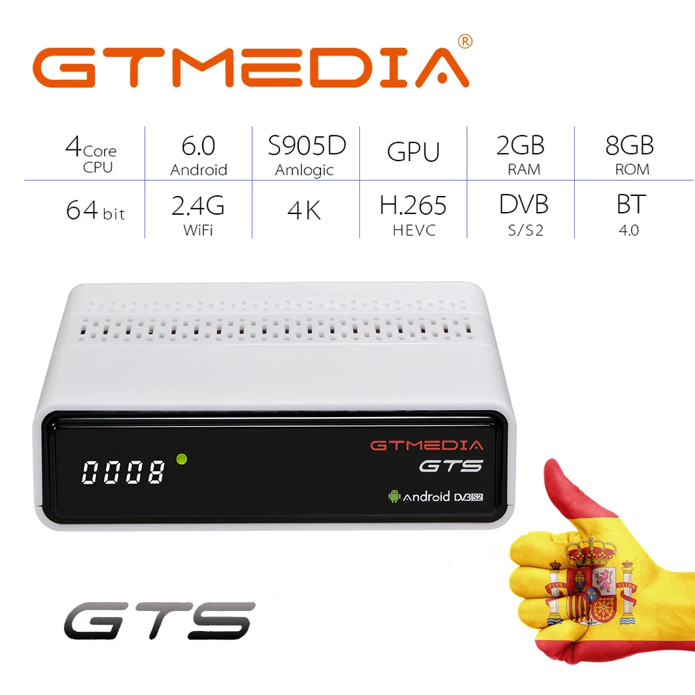 

GTmedia GTS Android 6.0 4K Smart TV BOX Amlogic S905D Combo DVB-S2 WIFI with free code Satellite Receiver 2G/8GB Set top box