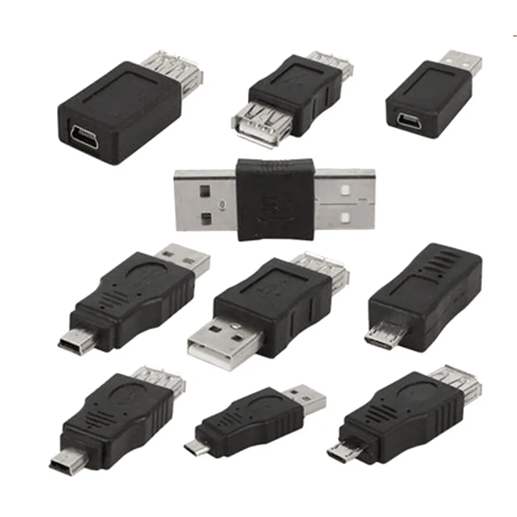 10Pcs OTG 5 Pin F/M Changer Adapter Converter, USB Male To Female Micro Mini Plug For Tablet PC Mobile Phone Laptop