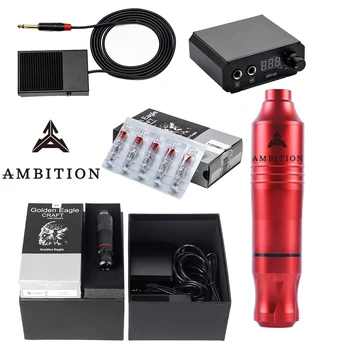 

Ambition Professional Tattoo machine set for beginner Studio Supplies tattoo pen Machine Mini Power supply cartridge needles mix