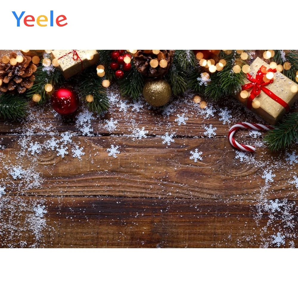 

Photophone Christmas Tree Backdrop Winter Snow Gift Ball Wood Board Vinyl Photography Background For Photo Studio Photocall