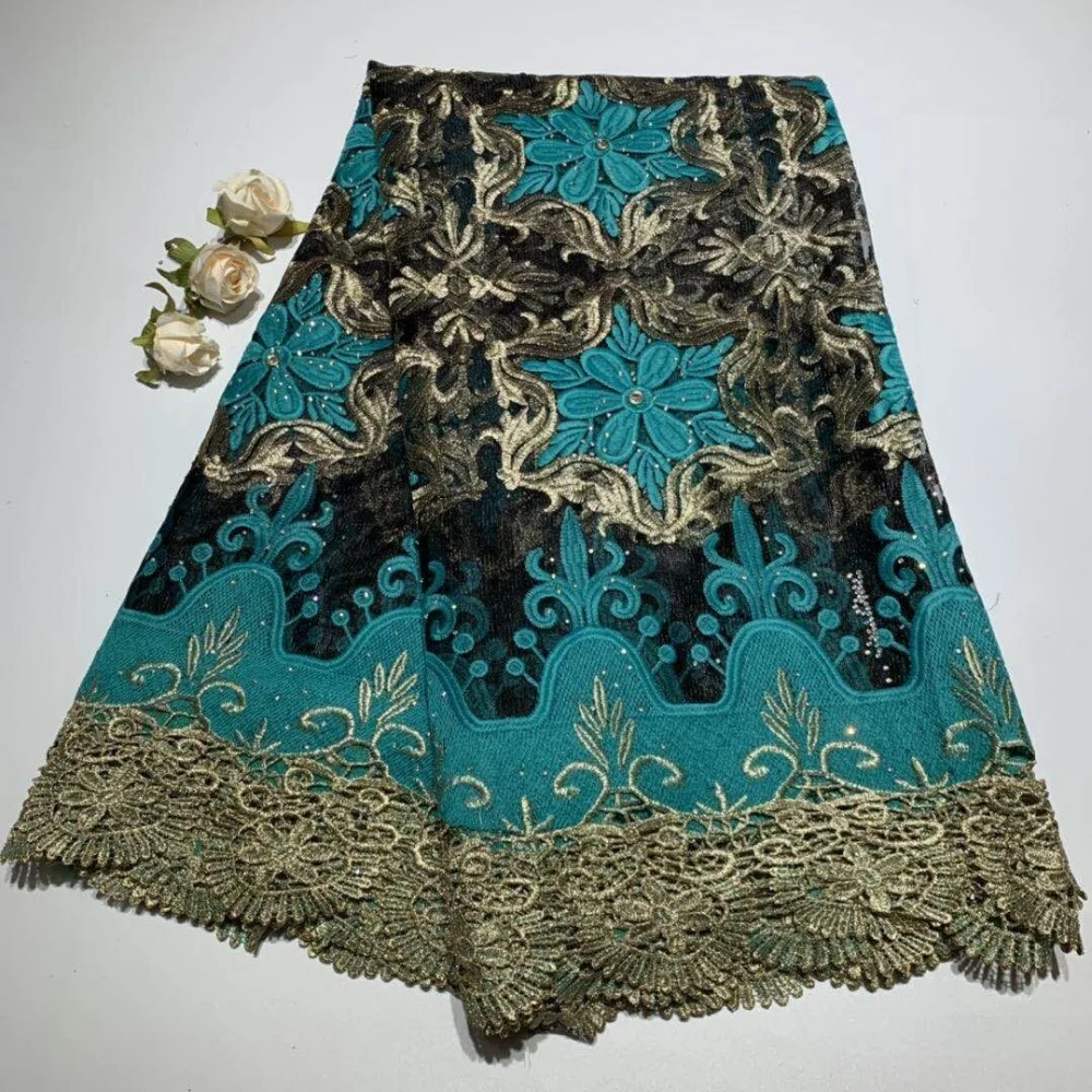 As Pitcture Black Green African Lace Fabric for Skirt Sewing, Ankara Nigerian Lace Fabric High Quality for Prom Dress Dry Mesh Lace - Цвет: As Pitcture
