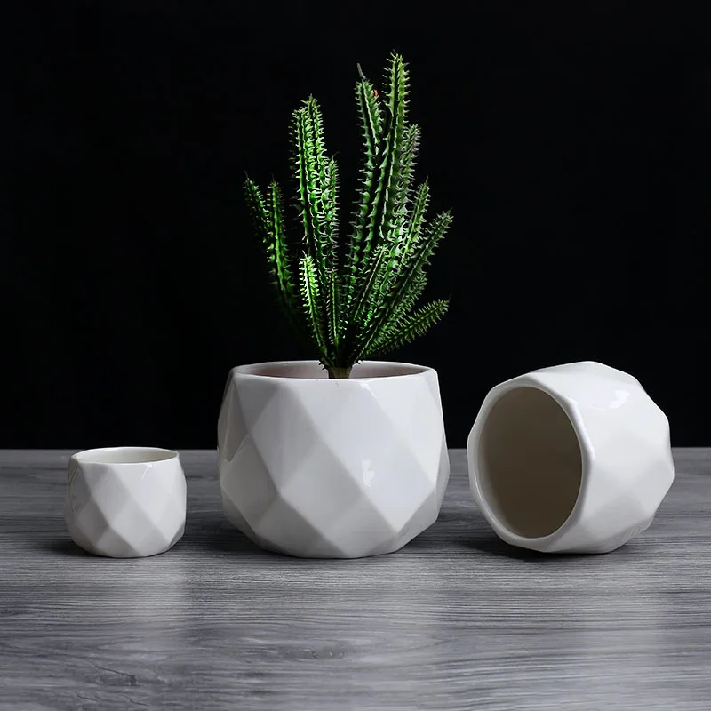 

3Pcs-Set Creative Ceramic Geometric Flowerpot Simple Succulent Plant Container Green Planters Small Bonsai Pots Home Decoration