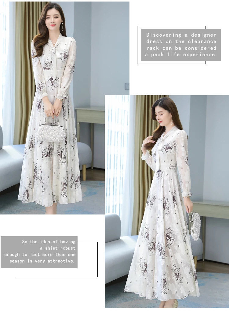 2021 New Spring And Autumn Dress Black And White Apricot Print Long Skirt High Quality Oversized Flower Long Sleeve Women's Chif 2021 New Spring And Autumn Dress Black And White Apricot Print Long Skirt High Quality Oversized Flower Long Sleeve Women's Chif
