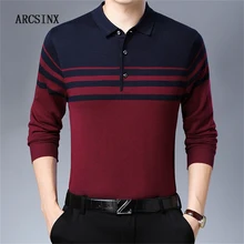 ARCSINX плюс размер рубашка поло мужская зимняя трикотажная рубашка с длинным рукавом полосатая Мужская s рубашка поло осенние повседневные рубашки поло для мужчин 4XL 3XL футболка