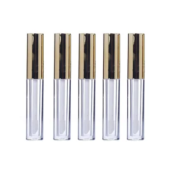 

5pcs 5/10ML Empty Lip Glaze Tube Packing Materials Gold Color Electroplate Lid Round Tube Clear Mini Sample Vials DW