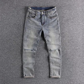 

2020 new arrivals Cut holes youth cropped trousers European and American men's jeans cropped trousers handsome man wear on sale