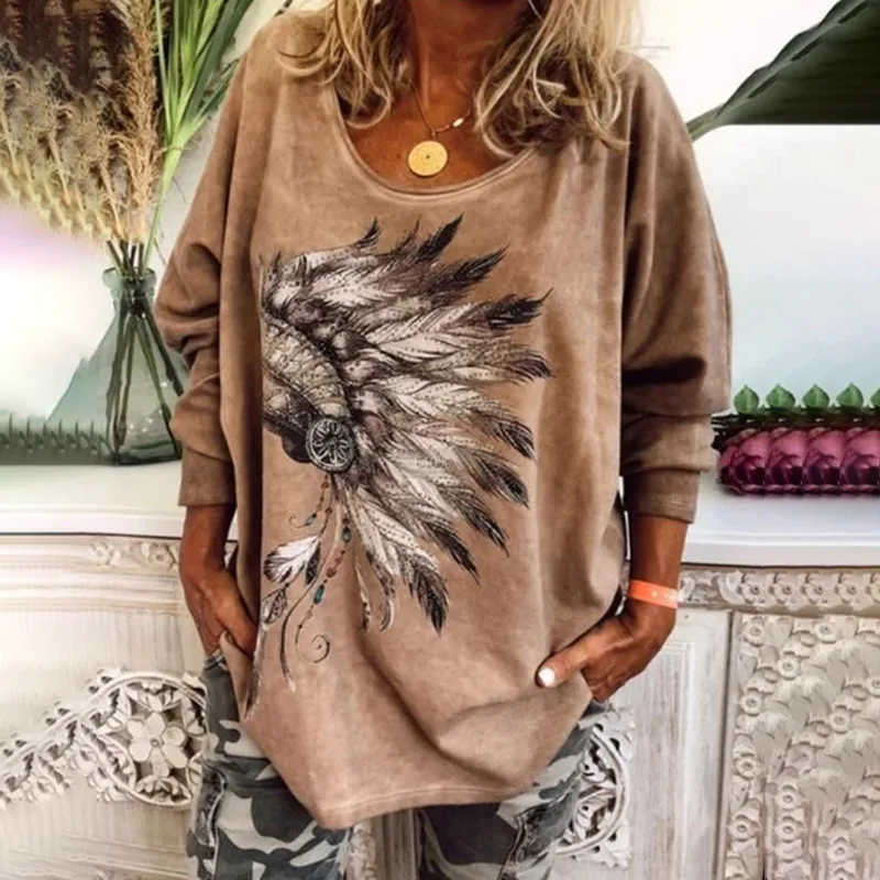 Khaki Весенняя женская футболка размера плюс 5XL, футболки с длинным рукавом и принтом в виде крыльев летучей мыши для девочек, Летние повседневные свободные топы с круглым вырезом - Цвет: Khaki