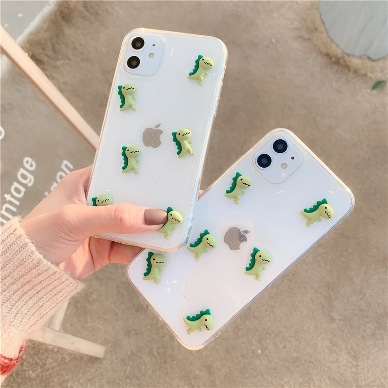 Блестящий 3D чехол для телефона с серебристой фольгой и динозавром для Iphone 11 Pro Max X Xr Xs Max 6s 7 8 Plus, Прозрачная мягкая задняя крышка из ТПУ