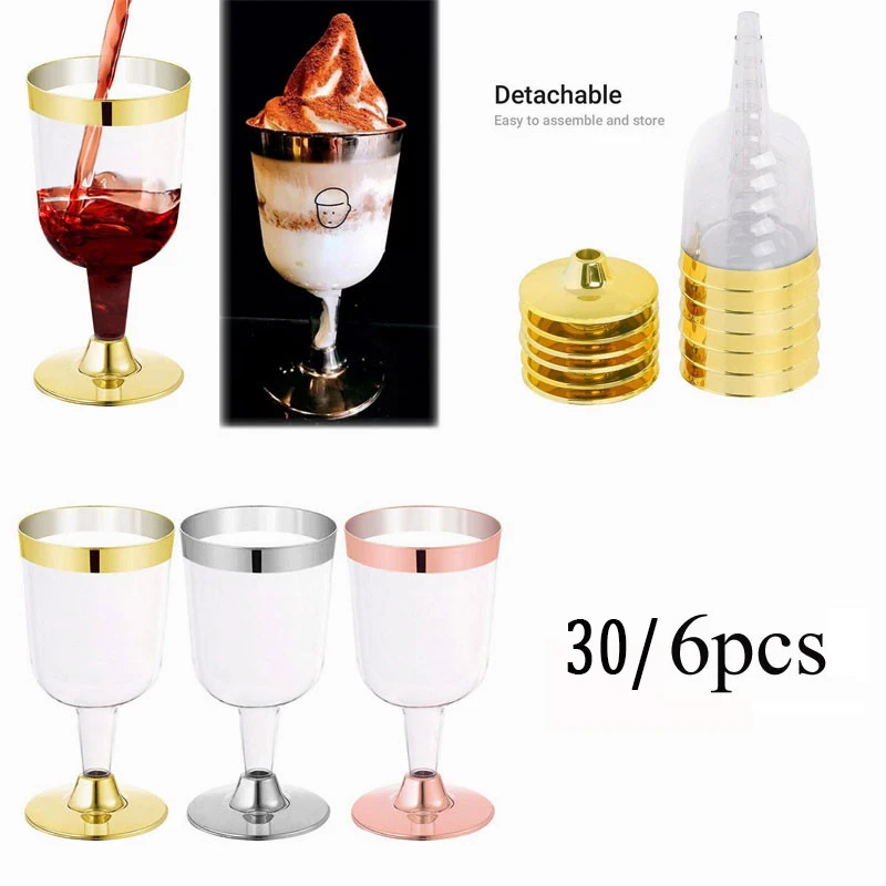 

30pcs 190ML Wedding Disposable Plastic Red Wine Glass Champagne Flute Cocktail Glass Ice Cream Party Drink Cups Party Supplies
