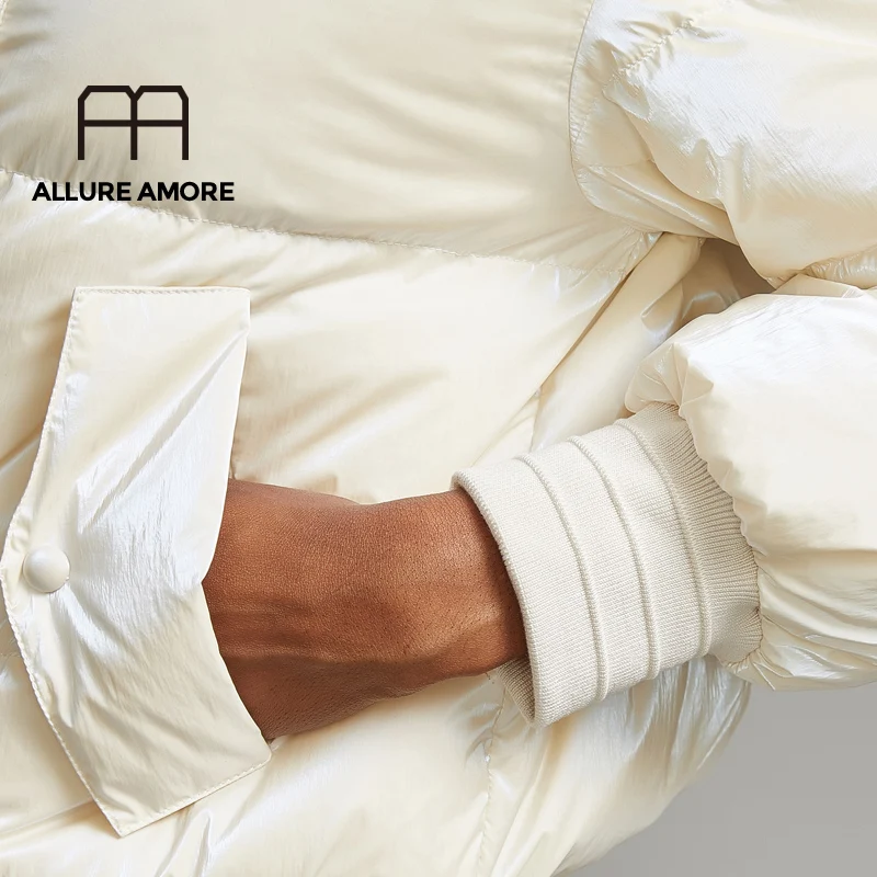 Allure Amore, женский пуховик, зимняя куртка для женщин, большой размер, толстый пуховик, белый утиный пух, пальто, водонепроницаемая верхняя одежда