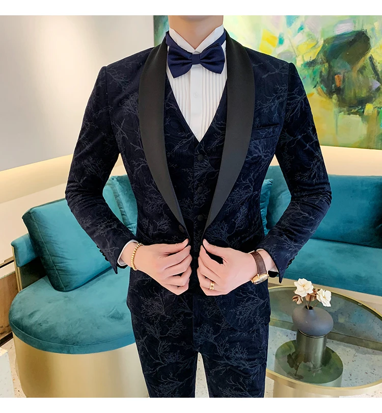 Бархатный смокинг мужской роскошный костюм Homme Mariage королевские Мужские костюмы 3 шт. джентльмен ужин Vestito Uomo Social приталенный костюм