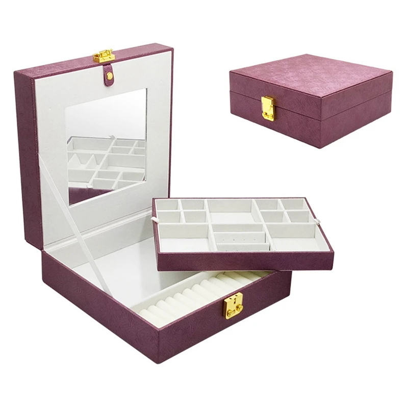 Large Best Fashion Square Jewelry Box Simple Layout 2 Layers Makeup Organizer Choker Ring Necklace Storage Box