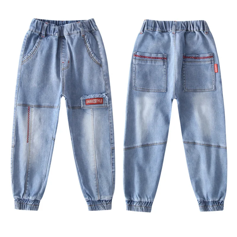 Детские штаны джинсы для мальчиков осень г. Новая Корейская версия детских штанов для мальчиков мягкие джинсовые штаны до щиколотки для подростков хлопковые повседневные