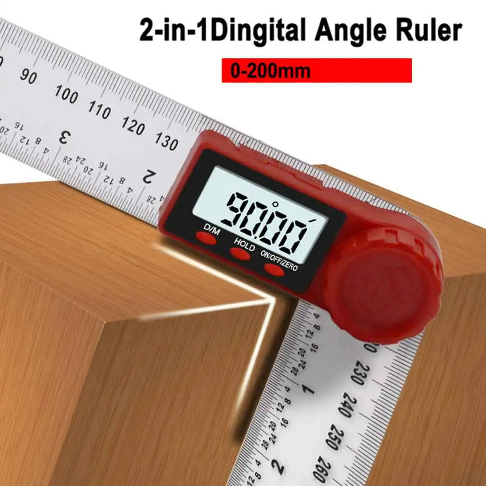 0-200mm 2-In-1 Digital Meter Angle Inclinometer Angle Digital Ruler Electron Goniometer Protractor