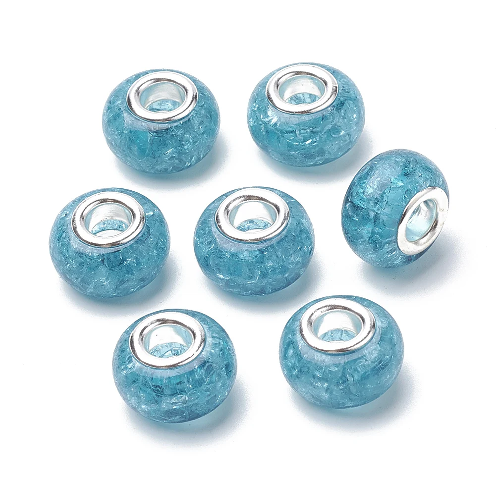 100Pcs Crackle Resin European Beads Large Hole Beads Rondelle With Brass Core For Jewelry Making Findings
