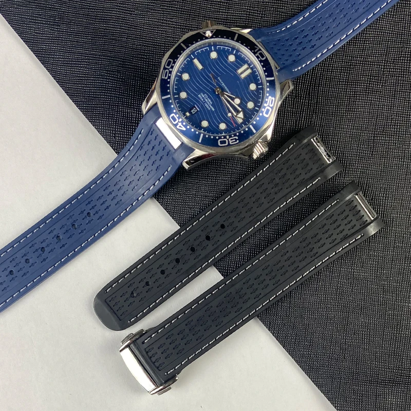 

20mm Watchband Steel Curved End Silicone Rubber Watch Band Replacement for Omega Seamaster 300 AQUA TERRA AT150 8900 Bracelet