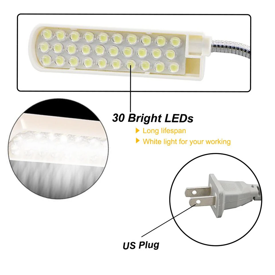 Lumières LED pour Machine à coudre, variable, Flexible, lampe de travail industrielle, lumière de couture magnétique 20/30LED pour perceuse, tour de presse