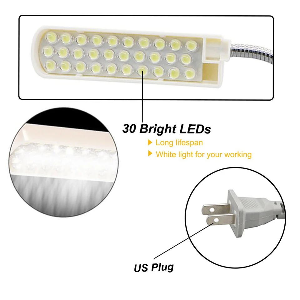 Sewing Machine Lighting Lamp Dimmable Sewing Machine LED Lights Flexible Work Lamp Industrial Magnetic 20/30LEDs For Drill Press Lathe