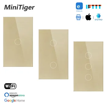 

Minitiger Crystal Glass Panel US Standard WIFI Touch Switch Ewelink APP Smart Home 1/2/3 Gang Smart Switch Null and Fire Line
