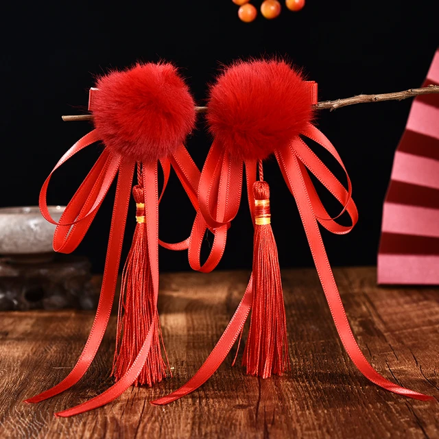 2 Pcs/Set Children Cute Pearl Hair Ball Bow Pendant Ornament Hair Clips Girls Lovely New Year Hairpin Kids Hair Accessories 14-2 Pcs