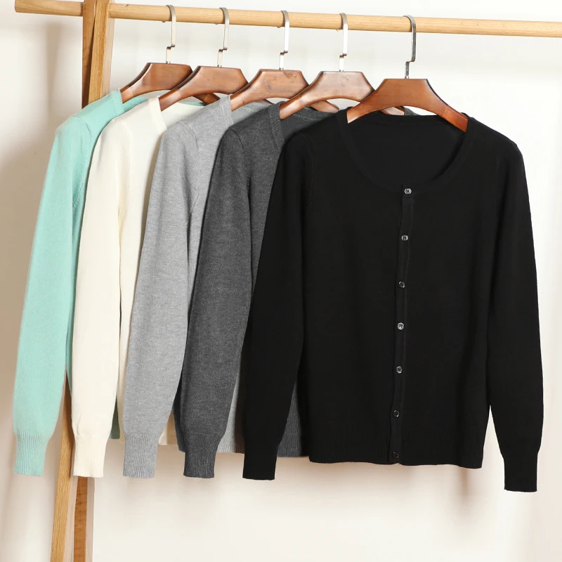 

Spring autumn women O neck knitted casual coat full sleeves cardigans knitted outerwear jacket black white red green