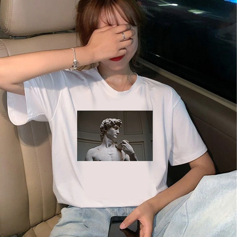 

90s Graphic Rock Top Tees Female Stone sculpture theme T Shirt Women Harajuku Vintage T-shirt Fashion Queen Tshirt