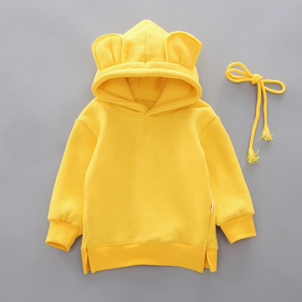 Yellow Новинка года; Однотонный свитер для малышей; толстовка с капюшоном и объемными ушками для маленьких мальчиков и девочек; топы; одежда - Цвет: Yellow