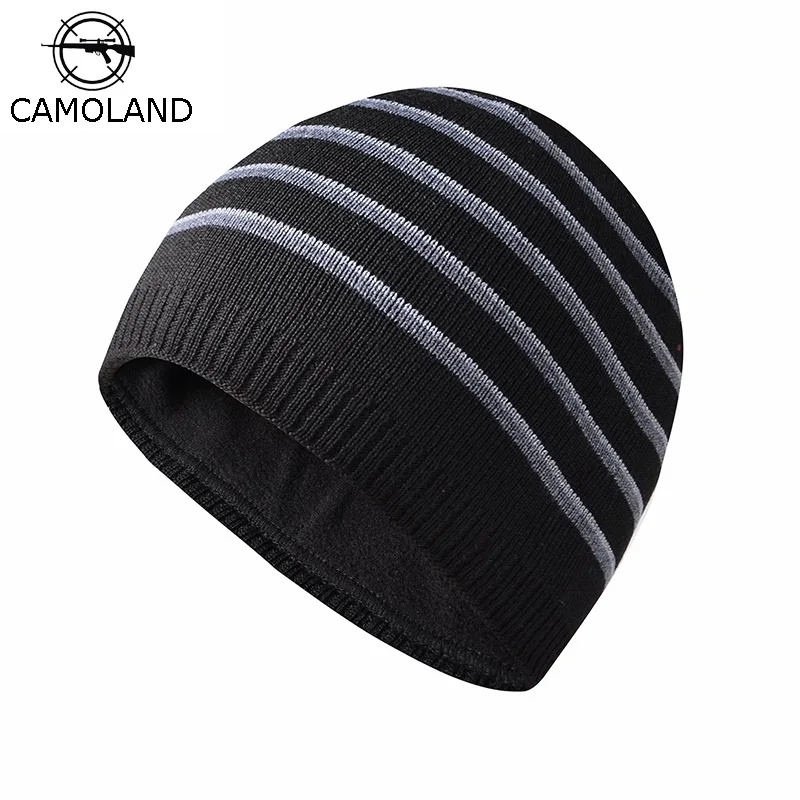 

CAMOLAND Autumn Fashion Striped Design Beanies Women Men Skullies Knitted Hat Winter Plus Fleece Bonnet Hat Outdoor Hedging Caps