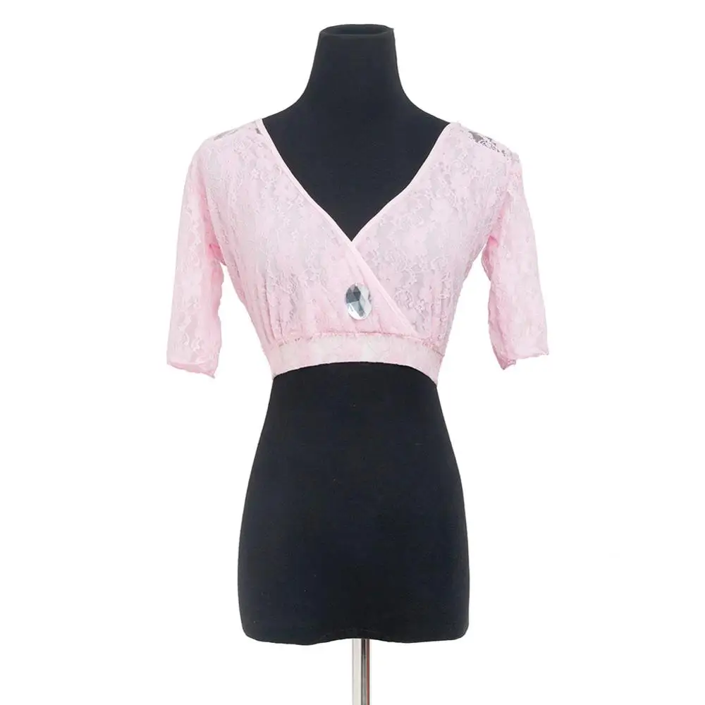 

Женский костюм для танца живота, кружевной топ с коротким рукавом и V-образным вырезом, одежда для тренировок, 2041