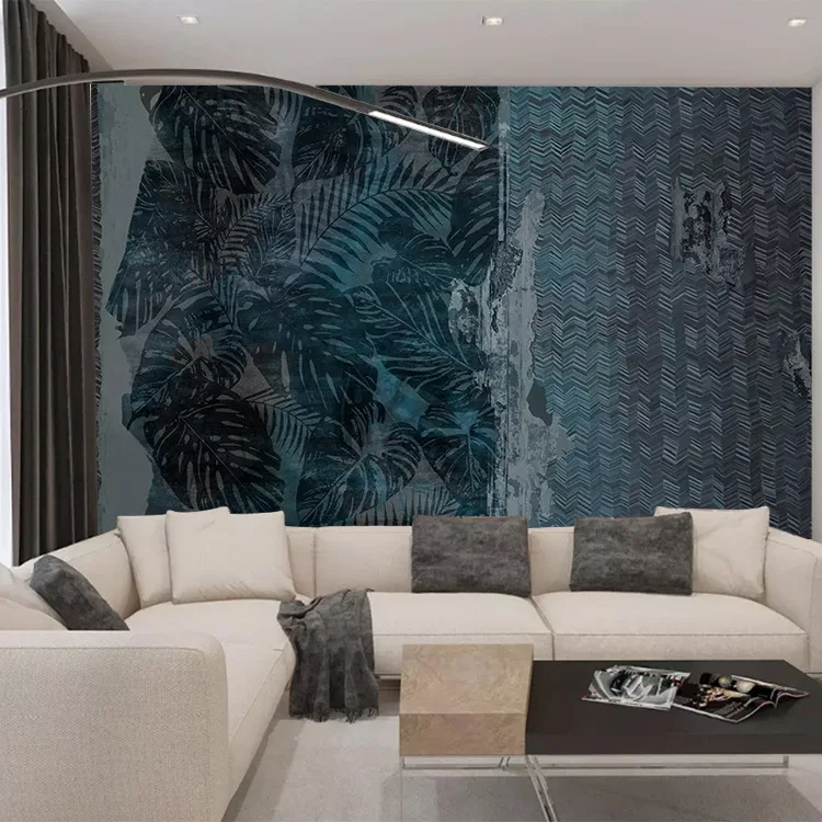 

Northern European-Style Hand-Painted Abstract Torrid Zone Plant Cool Graffiti Wallpaper Background of Television in the Drawing