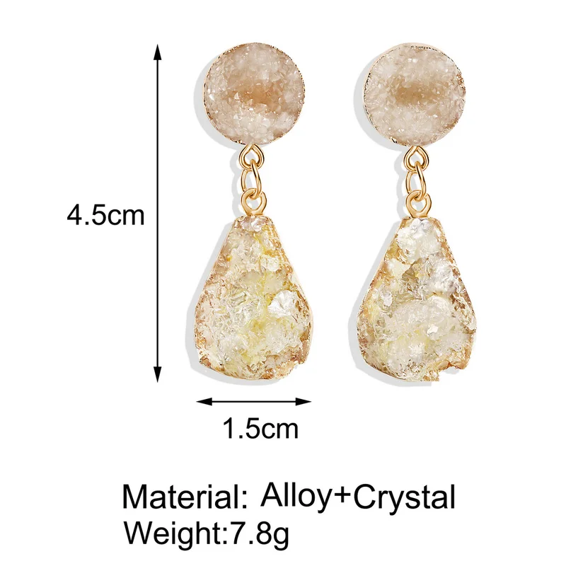 Bohemian Natural Druzy Stone Earrings For Women Trendy Green Blue Drusy Statement Pendientes Gold Copper Drop Dangle Earrings